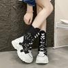 Fashion Rock Shoes Woman Luxury Designer Flat Heel Boots-Women Round Toe Fashion 2025 Ladies Autumn Med Ankle Slip-On Cotton Fabric