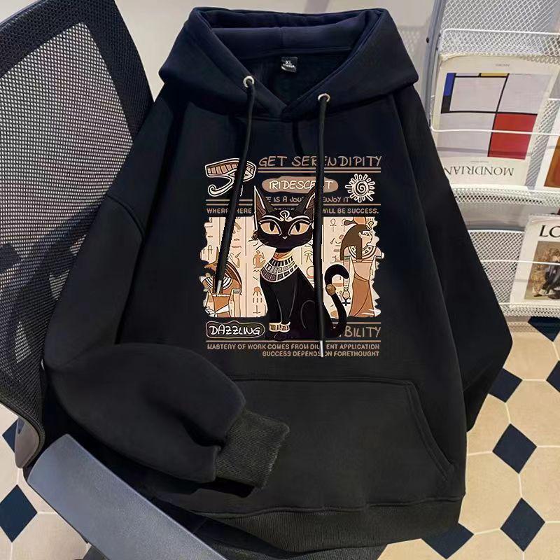 Women's Pure Cotton Retro Loose Fleece-Lined Hooded Sweatshirt - Spring/Autumn/Winter 2025 Trendy Top