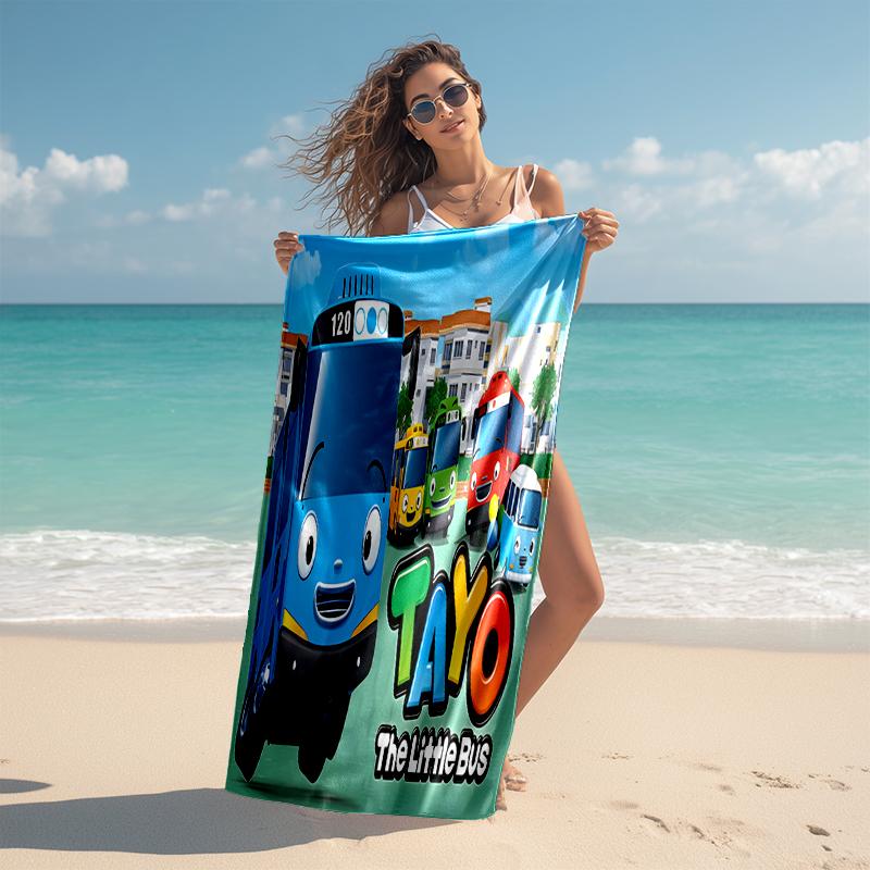 1pc Tayo The Little Bus1 Beach Towel, Comfortable and Thick, and Swimming/Bath/Picnic/Camping Towel, Suitable for Seaside Beaches