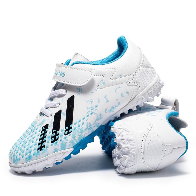 Kids Soccer Cleats Artificial Turf Low-Cut Training Shoes With Hook Loop Breathable Mesh Lining