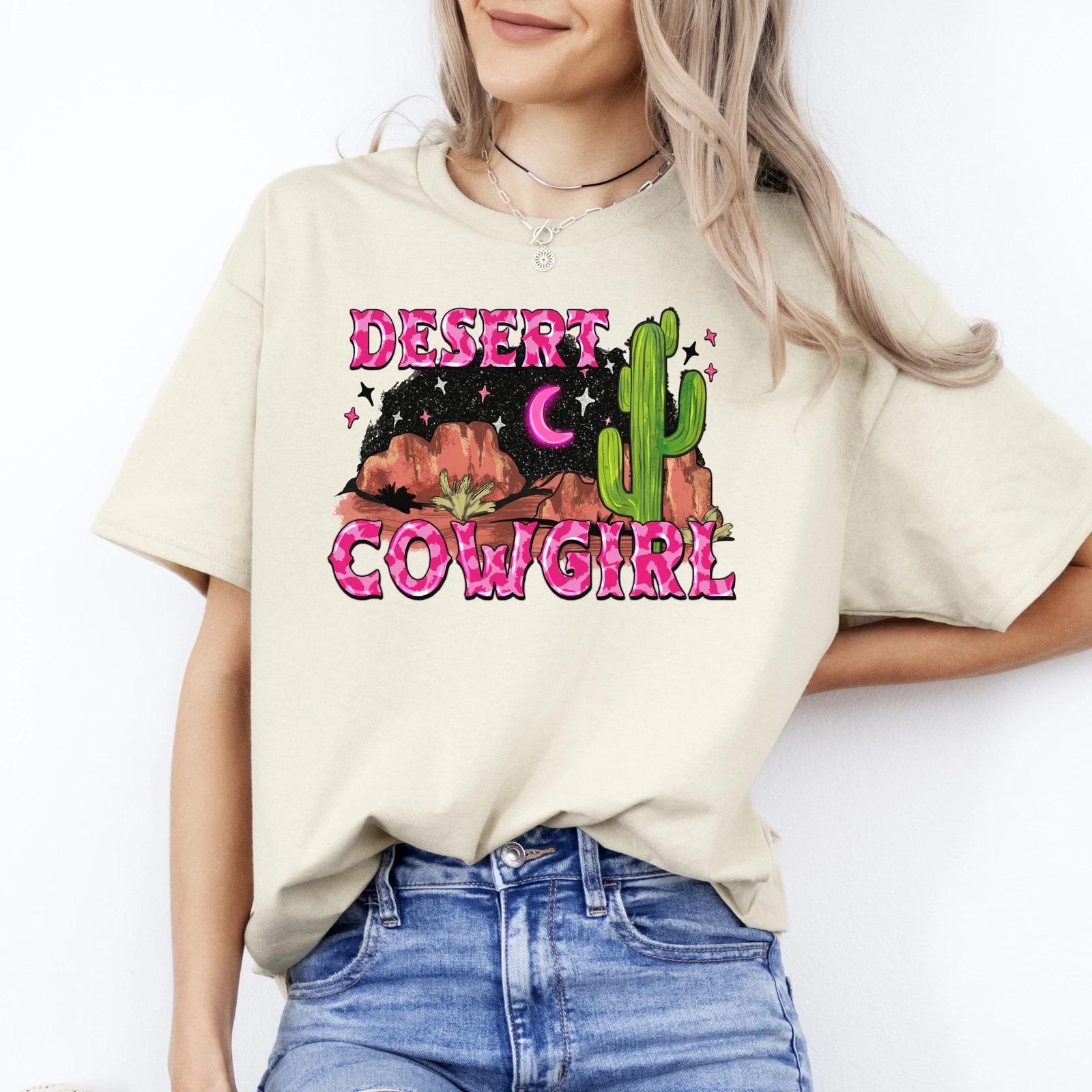 Desert cowgirl T-Shirt gift Western Night desert cactus pink cowgirl Tee Sand Wh 3XL