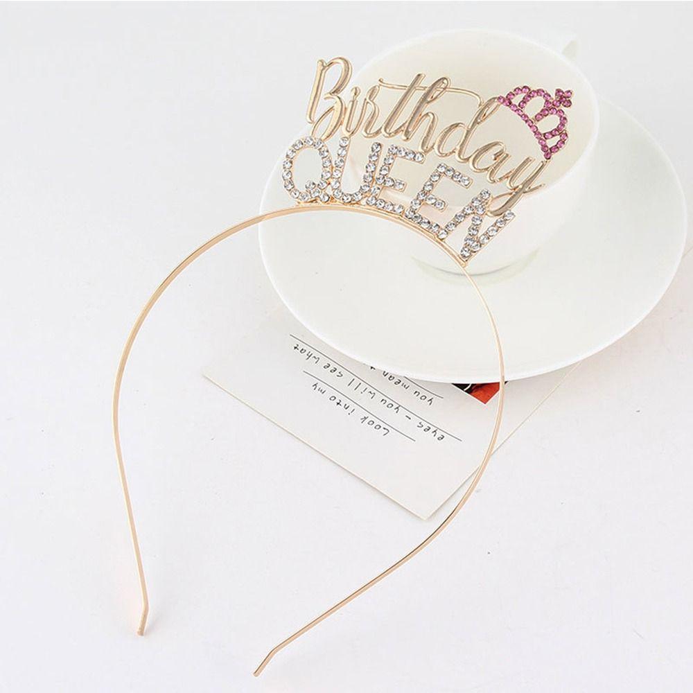 Gift Letter Zinc Zinc Alloy Tiara Crown Birthday Hair Hoop Birthday Queen Headband Female Jewelry