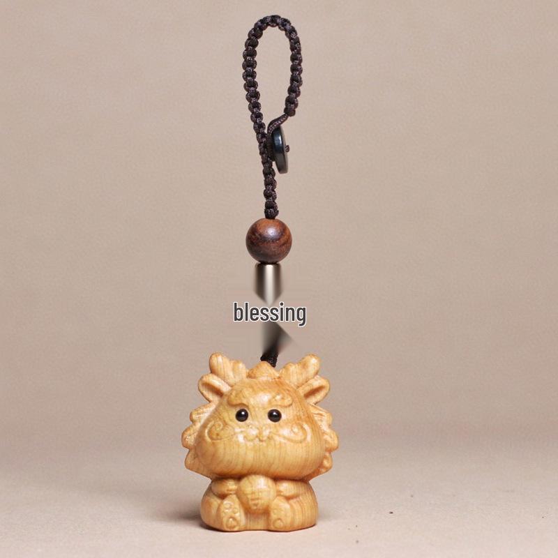 Cliff Cypress Zodiac Keychain Wood Carving Pendant Charm