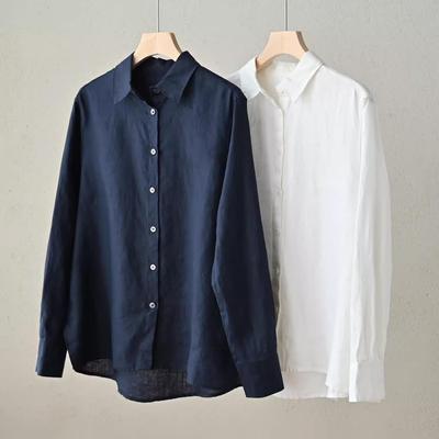 Women's Tencel Ramie Solid Color Long Sleeve Shirt - Early Autumn Casual Top