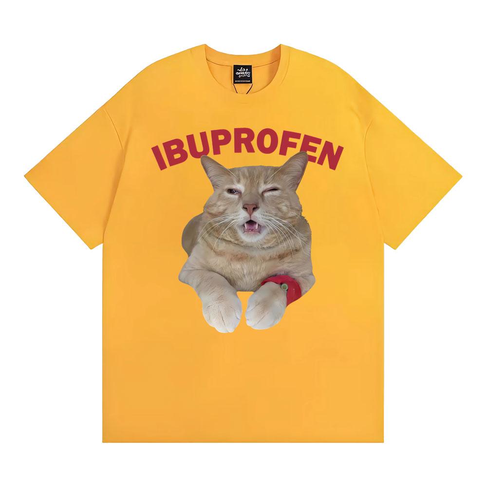 Hilarious Lbuprofen Medical Humor Gift Cat Meme T Shirts Men Women Fashion Street T-shirt Oversized Loose Vintage O-Neck T Shirt
