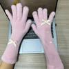 New Plush Gloves with Cute Bows Thickened Warm Knitted Gloves  Winter Touch Screen Gloves  Imitation Mink Fur