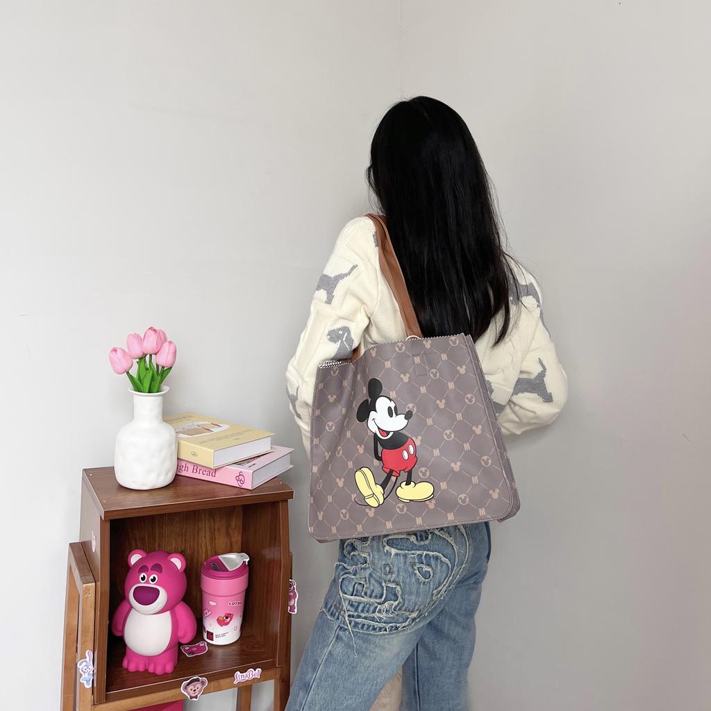 New Disney Mickey Series PVC Tote Bag, Shopping Bag, Shoulder Bag Tubas Unisex Brown DW-XB036