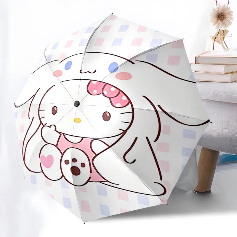 1pc Hello Kitty Automatic Opening/Closing Umbrella - Portable Three-Fold Design with 8-Bone Iron Frame, Outdoor, Gift for Fans, Travelers, Everyday Us