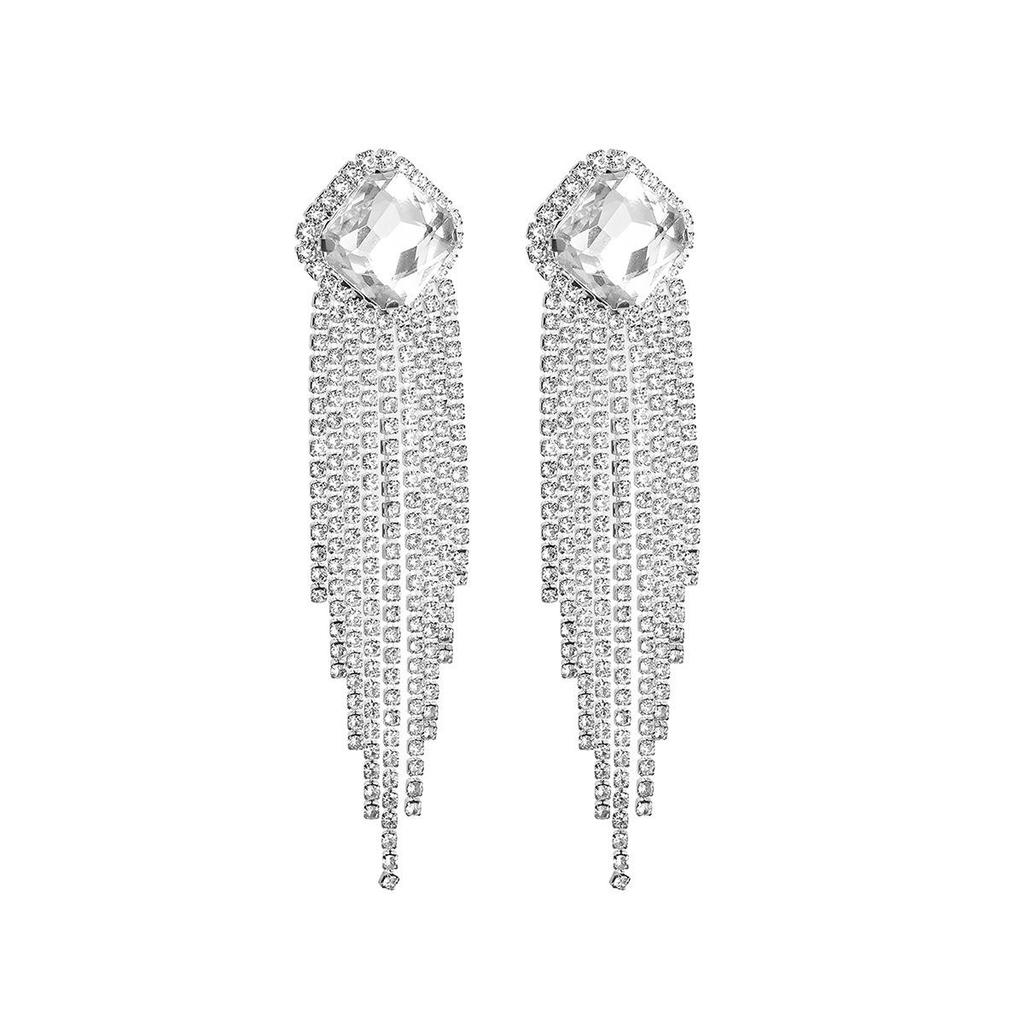 European & American Luxury Long Tassel Earrings: Sparkling Diamond & Crystal Studs for Women