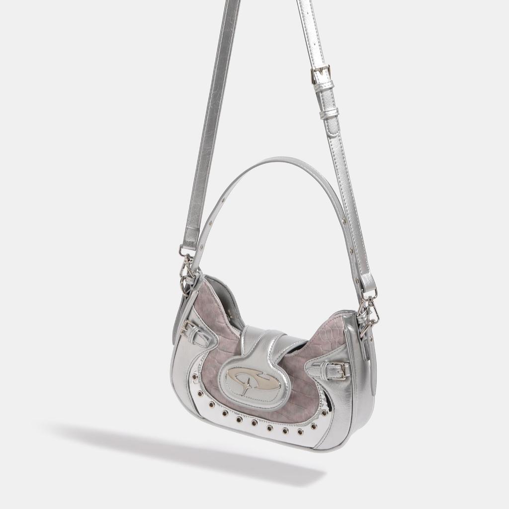 Misty Pink Crocodile Print Shoulder & Crossbody Bag - Millennial Y2K Biker Style 2023 for Women