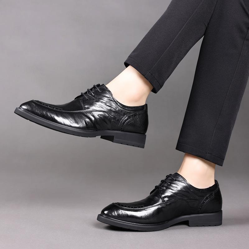 Men'S Leather Shoes Business Dress First Layer Sheepskin Men'S Shoes British Style Casual Shoes Groom Wedding Shoes Genuine Leather