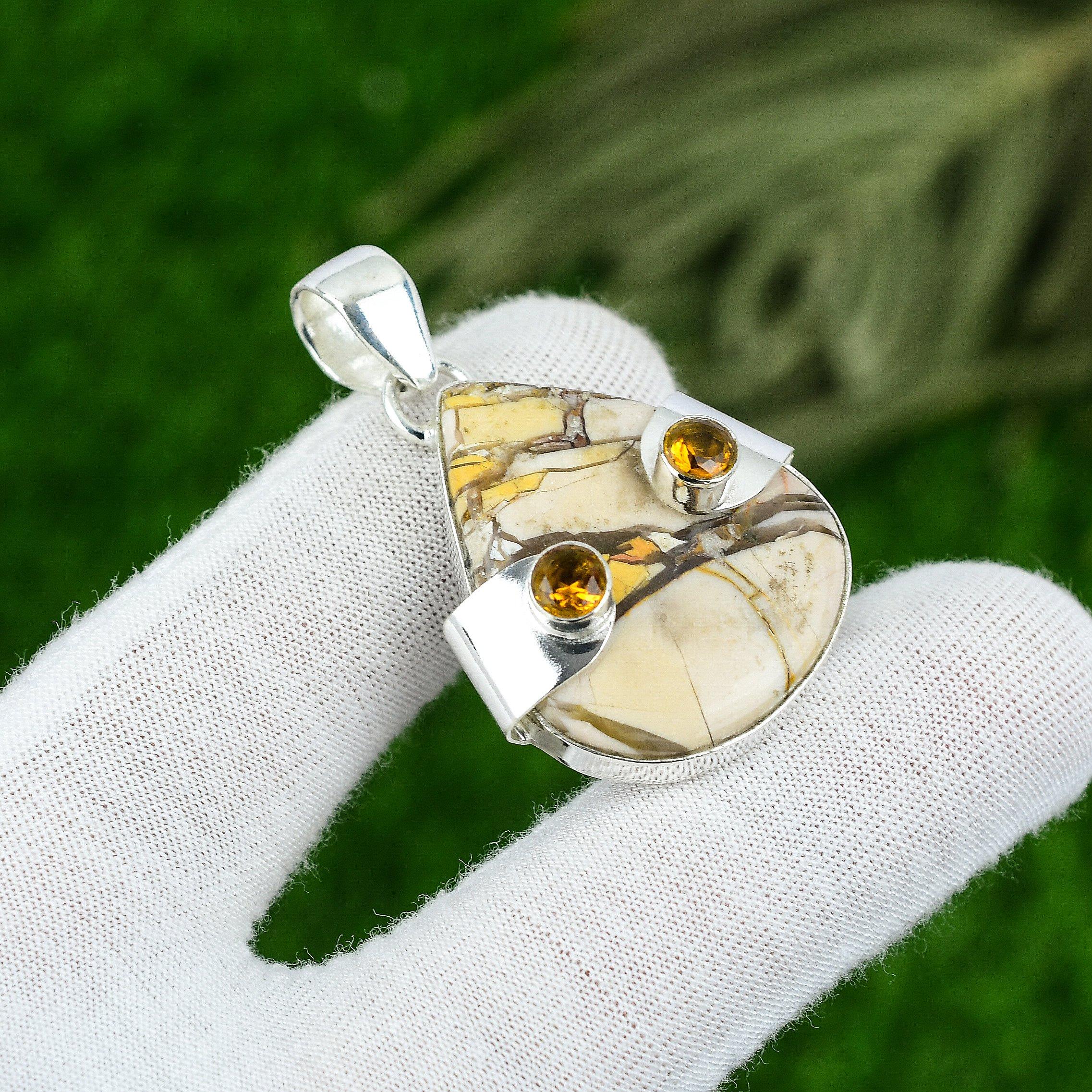 

925 Стерлинговое Серебро Натуральный Брекчированный Мукаит Цитрин Подвеска Дочь Ювелирные Изделия