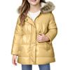 Girls' Solid Color Long Hooded With Faux  Trim - Winter Warm Coat