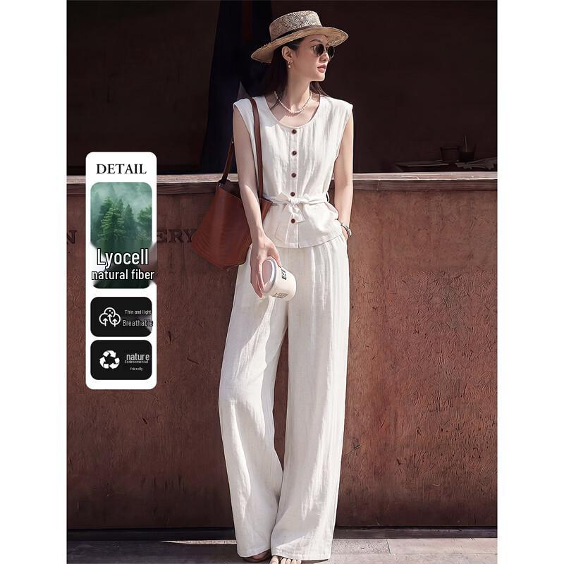 French Elegant Two-Piece Top & Wide-Leg Pants Set XL
