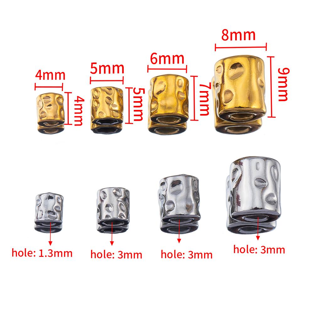 10PCS Stainless Steel Gold Plated Round Oval Dots Texture Cylinder Spacer Beads for Needlework DIY Bracelet Jewelry Making Craft