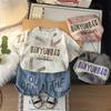 Boys' Short Sleeved Set Summer Children's Round Neck Letter Printed T-shirt+casual Denim Shorts Two-piece Set