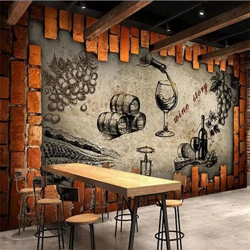 Wallpaper 3d Mural Photo Retro Industrial Style Wine Storage Room Wine Cellar Estate Wine Room Decorative Cafe Wallpaper