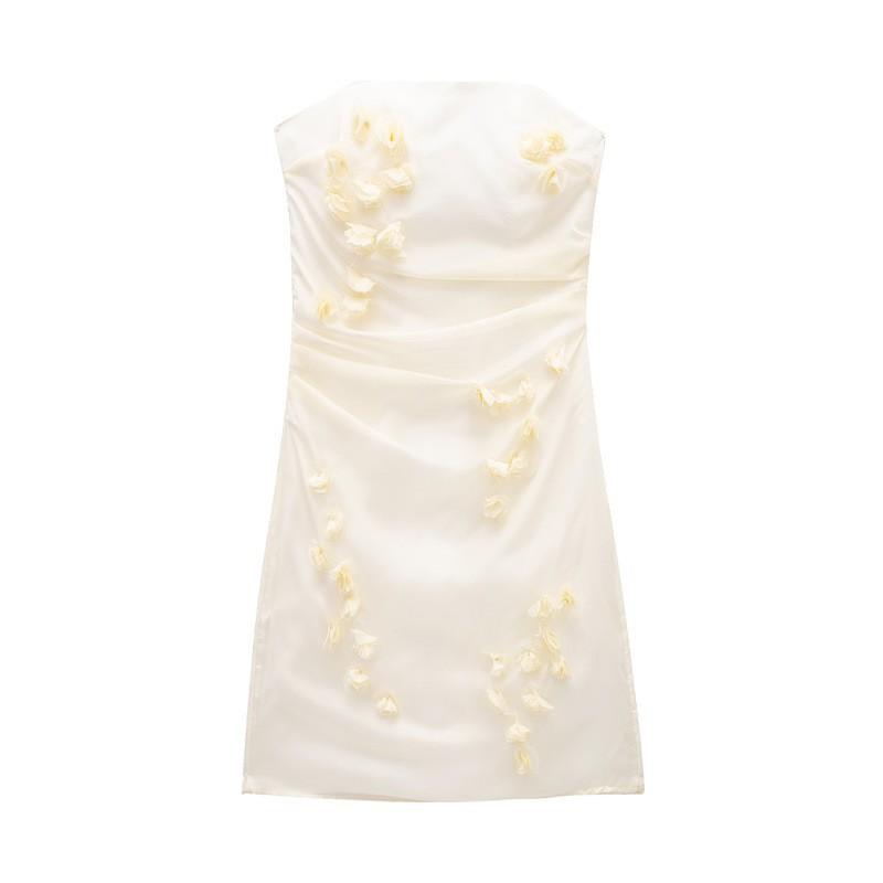 

European American Women s Clothing Fashionable Flower Mesh Slim Suspender Short Dress L off білий колір
