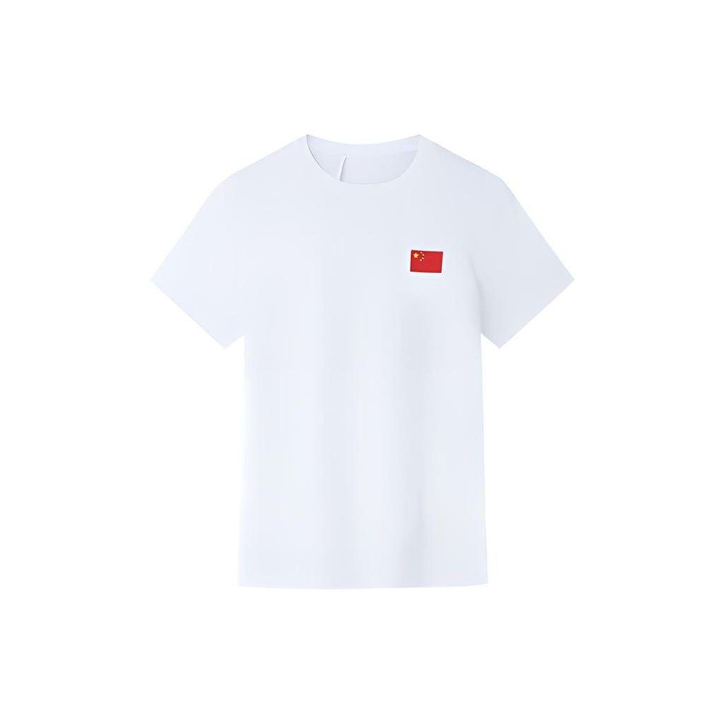 Anta Champion All-Weather Series Solid Color National Flag Round Neck Short Sleeve T-Shirt Women Tops Paper-White 162330116-1