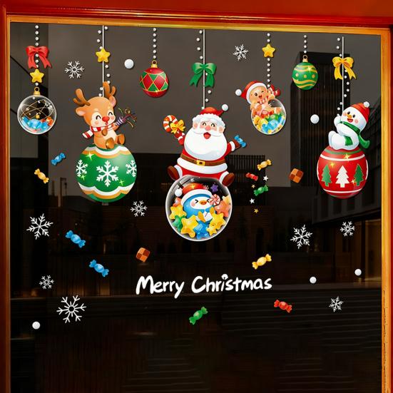 Vánoční přilnavé dekorace na okno Vánoční strom Santa Sob Sněhulák Samolepky na sklo Odnímatelné statické nálepky na okno pro zimní svátky Domácí párty potřeby