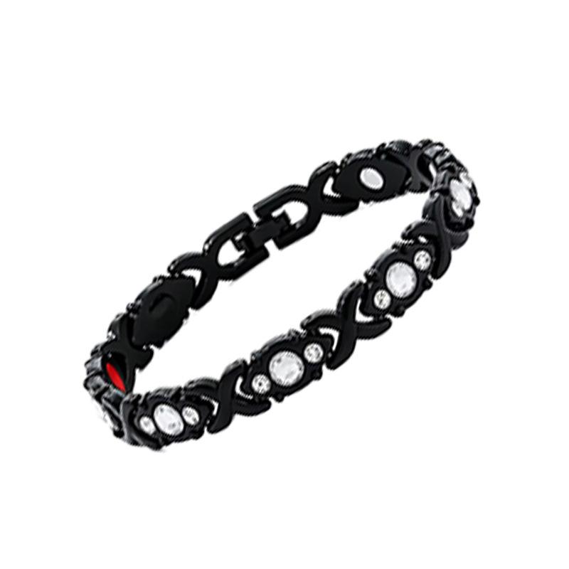 European & American Magnetic Bracelet: Fashionable Four-leaf Clover Alloy with Diamond Inlay, Single Row Magnetic Jewelry for Women.