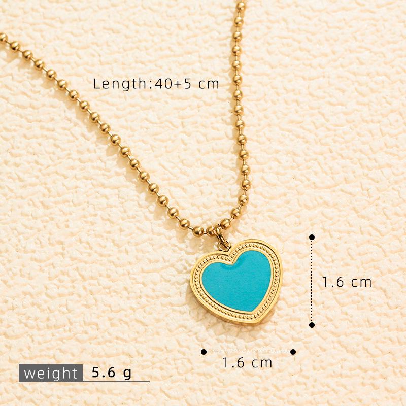 European & Korean Style Heart Clavicle Chain - Stainless Steel Peach Heart Pendant Necklace