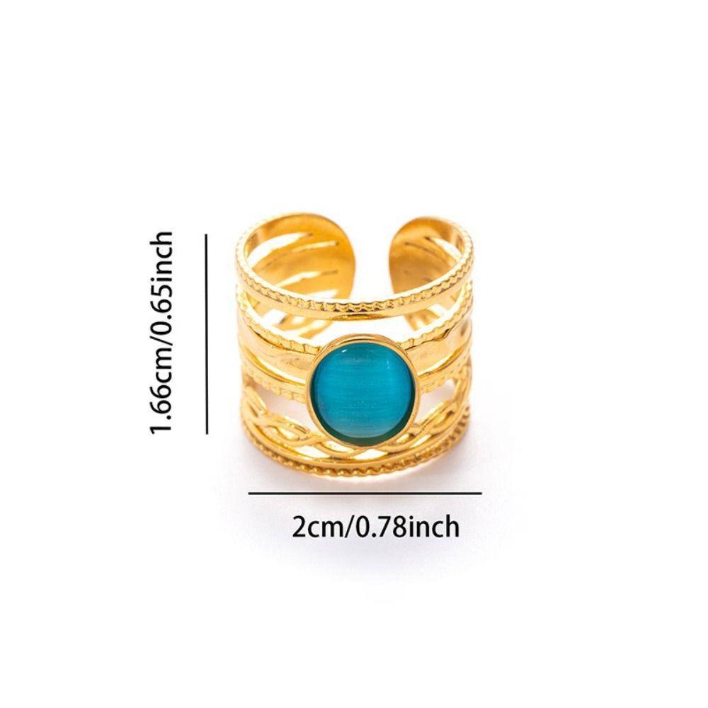 Stainless Steel Geometric Hollow Ring Hollow Pattern Colored Stone Ring Open Ring For Women