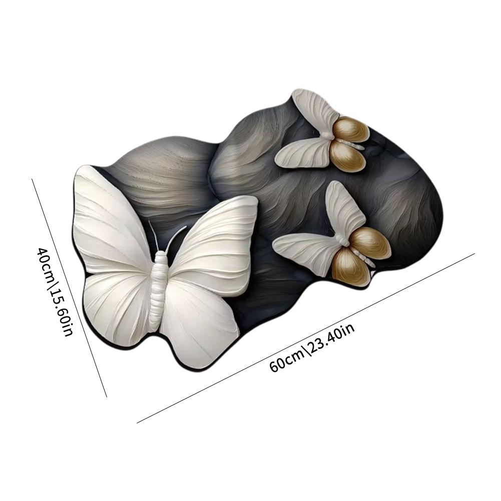 3D Visual Butterfly Flower Diatom Mud Floor Mat For Home Foot Mat, Non Mat Slip Water Door Toil X3Q4