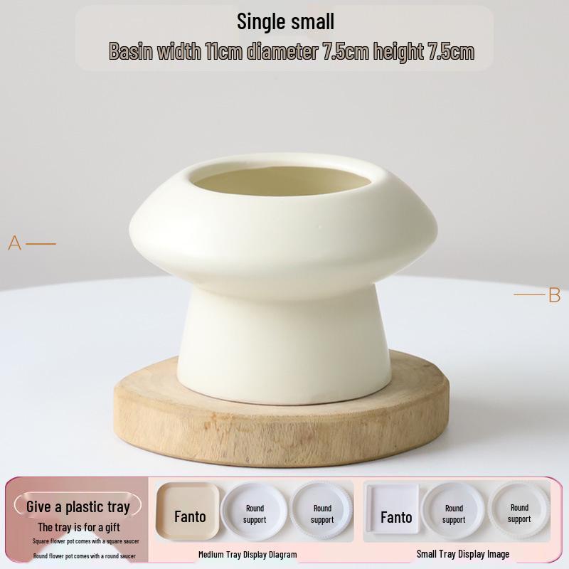 Cream Yellow Ceramic Flower Pot - INS Style, Light Luxury Succulent Phalaenopsis Planter, 2.5 Cups