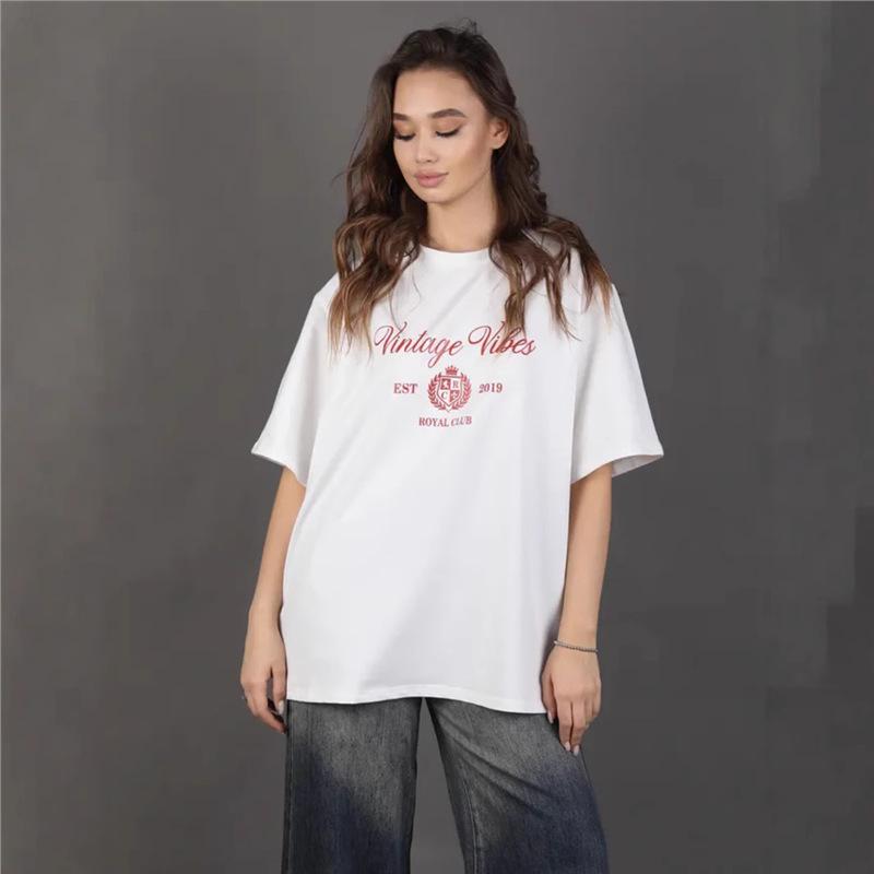 American Retro 2025 Oversized T-Shirt: Trendy High-End Print, Short Sleeve Summer Design