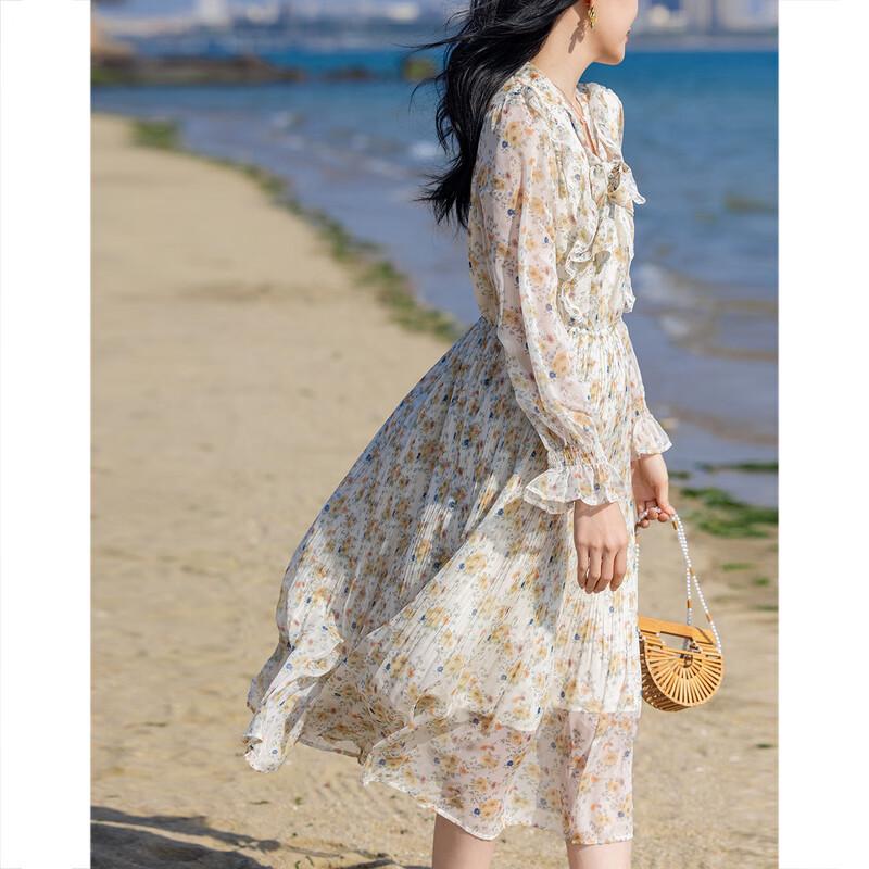 Demana Ruffled Lace A-Line Floral Midi Dress with Flowy Collar