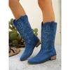 British Style Suede Pointed Toe Low-heeled Knight Boots for Winter 2025 New Plus-size Embroidered Sleeve Mid-leg Boots
