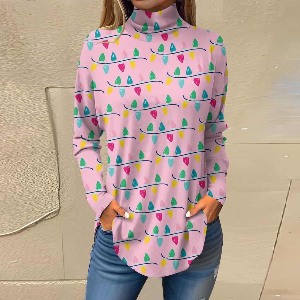 Tricouri pentru femei, toamnă, ocazional, cămăși cu mânecă lungă, hanorac, cu imprimeu vintage, cu gât înalt, pulover