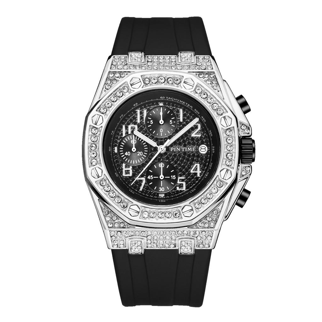 Non-mechanical Watch Retro Personality Diamond-encrusted Large Dial Timing Function Luminous Quartz Watch