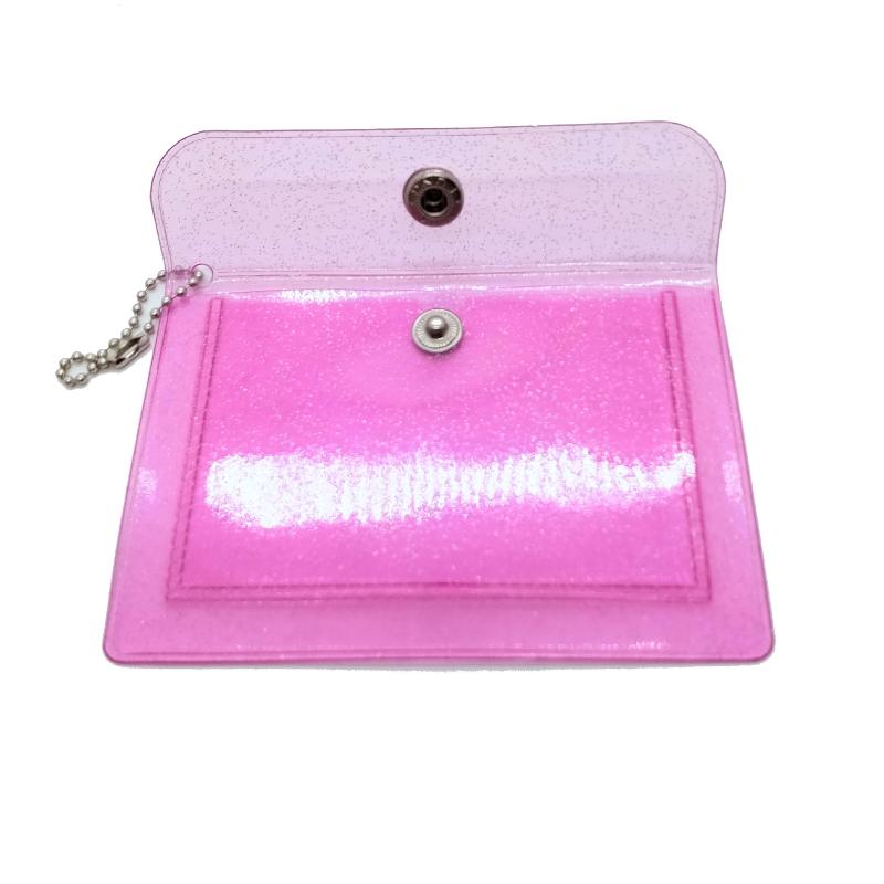 1Pcs Mini Pvc Clear Card Holder Keychain Glitter Transparent Coin Purse Snap Button Wallet For Earphone Jewelry Daily Storage