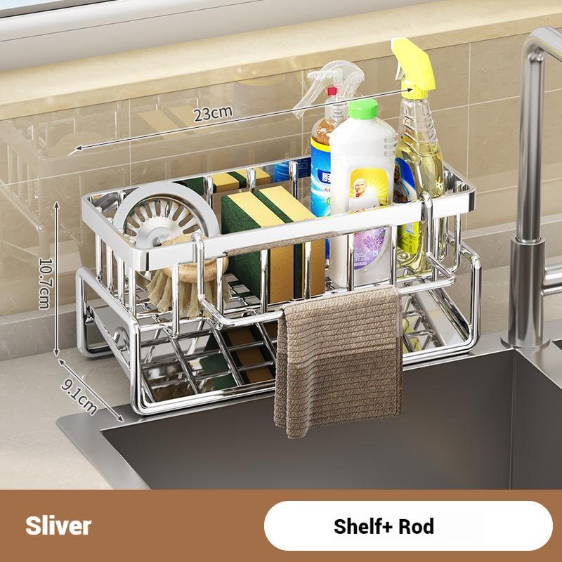 Kitchen Sponge Holder Stainless Steel Sink Drain Rack Soap Drainer Towel Rack Shelf Organizer Bathroom Storage Accessories