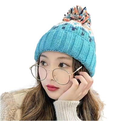 Crossmarberry Strickuhr Tiefe Strickmütze mit Dick und Locker Perfekt für und Perfekt für Koreanische Damenmütze, Bommel-Design, Passform, Winter, Wärme, Weich,
