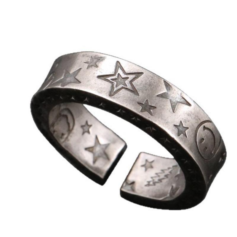 Graffiti star ring for men and women, high-end retro hip-hop smiley face for couples with adjustable hand accessories and gifts