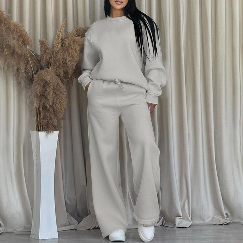 Women's Fashion Casual -Color Long-Sleeve Neck Top And Pants Two-Piece Set