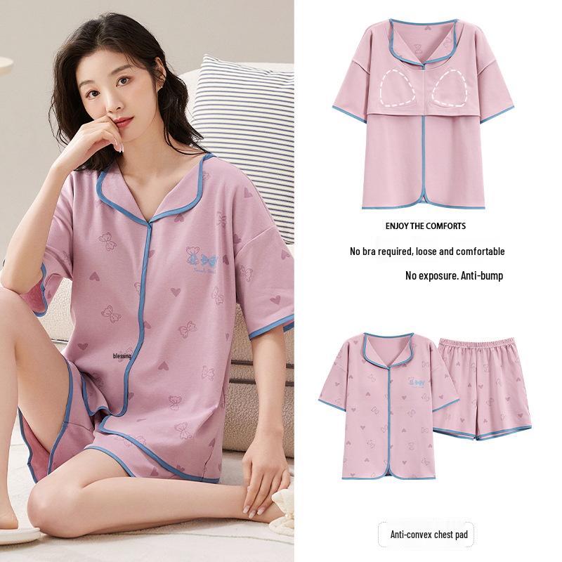 

Женский летний пижамный комплект из хлопка с коротким рукавом - Повседневная домашняя одежда в корейском стиле L (47-57 kg)
