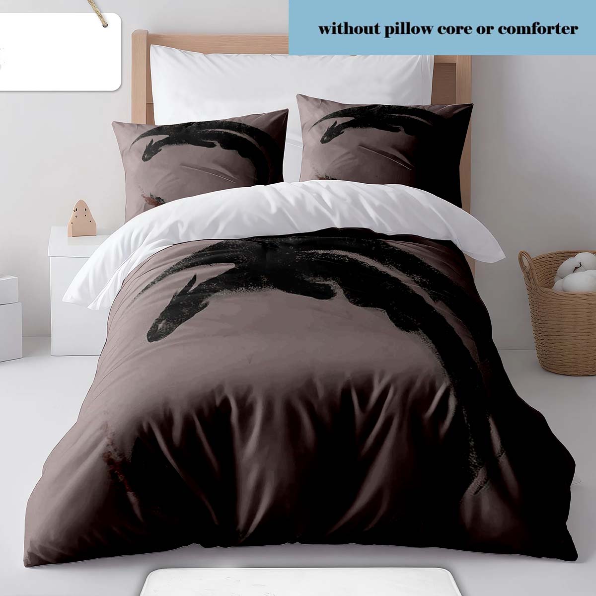 Black Dragon Bedding Set Dark Fire Dragon Print Duvet Cover Quilt Cover Pillowcase Decor -QJY 135x200cm