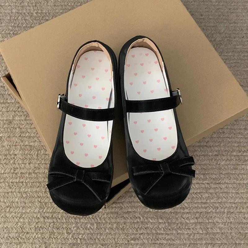 Fashion Preppy Butterfly-Knot Low Heel Mary Janes Women Vintage Solid Buckle Strap Pumps Woman Cute Sweet Lolita Single Shoes for Ladies