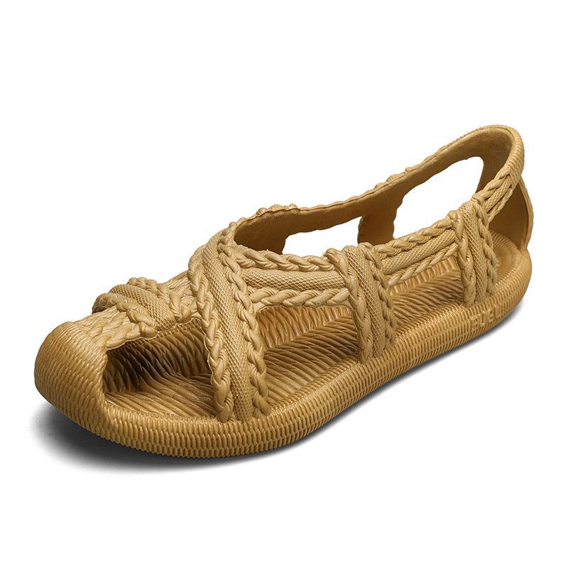 Ретро плетёная обувь ручной работы с мягкой подошвой нескользящая пляжная обувь для мужчин и женщин плетёные из ротанга травяные сандалии-шлёпанцы 35 3390₽