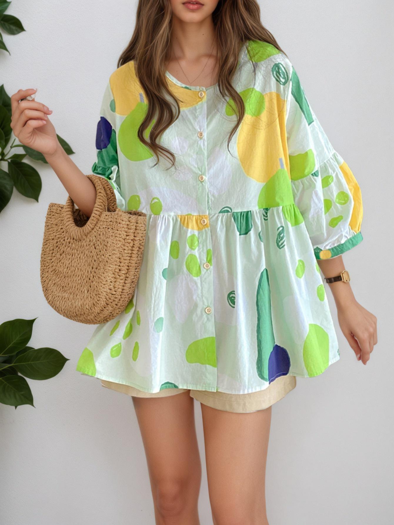 2026 New Spring/Summer Women s Round Neck Short Sleeve Blouse - Stylish and Versatile Design S светло-зеленый