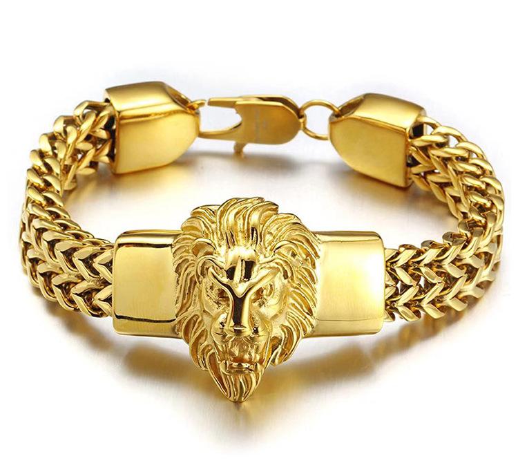 Retro Lion Head Animal Bracelet Men s Stainless Steel Braided Chain Wristband Bracelet Fashion Hip Hop Jewelry