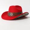 Turquoise Decor Wide Brim Sun Hat Embossed Band Cowgirl Hat Stage Performance Hat  For Women Man