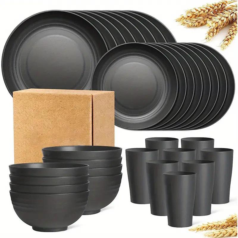 Wheat Straw 32-Piece Dinnerware Set: Thickened Plastic Plates, Bowls, Cups, and Cutlery