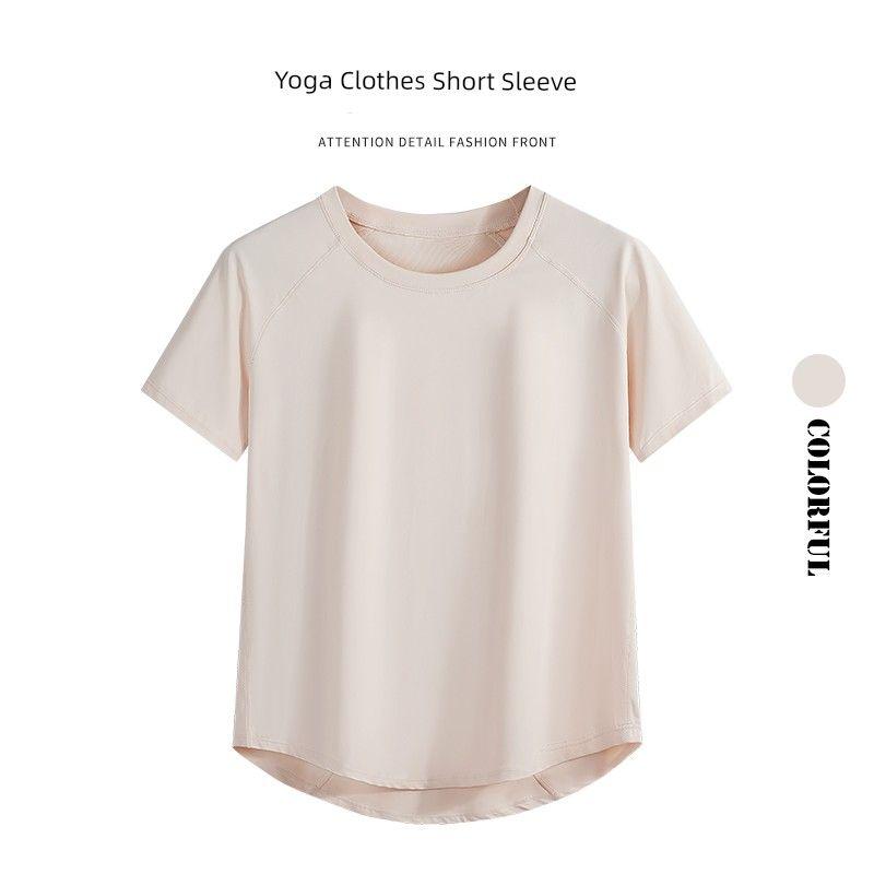 

2025 Spring and Summer New Sports Short sleeve Women Elastic Quick-Drying Breathable Fitness Top Training Running Yoga Clothes Slimming Apricot Short Sleeve 4XL