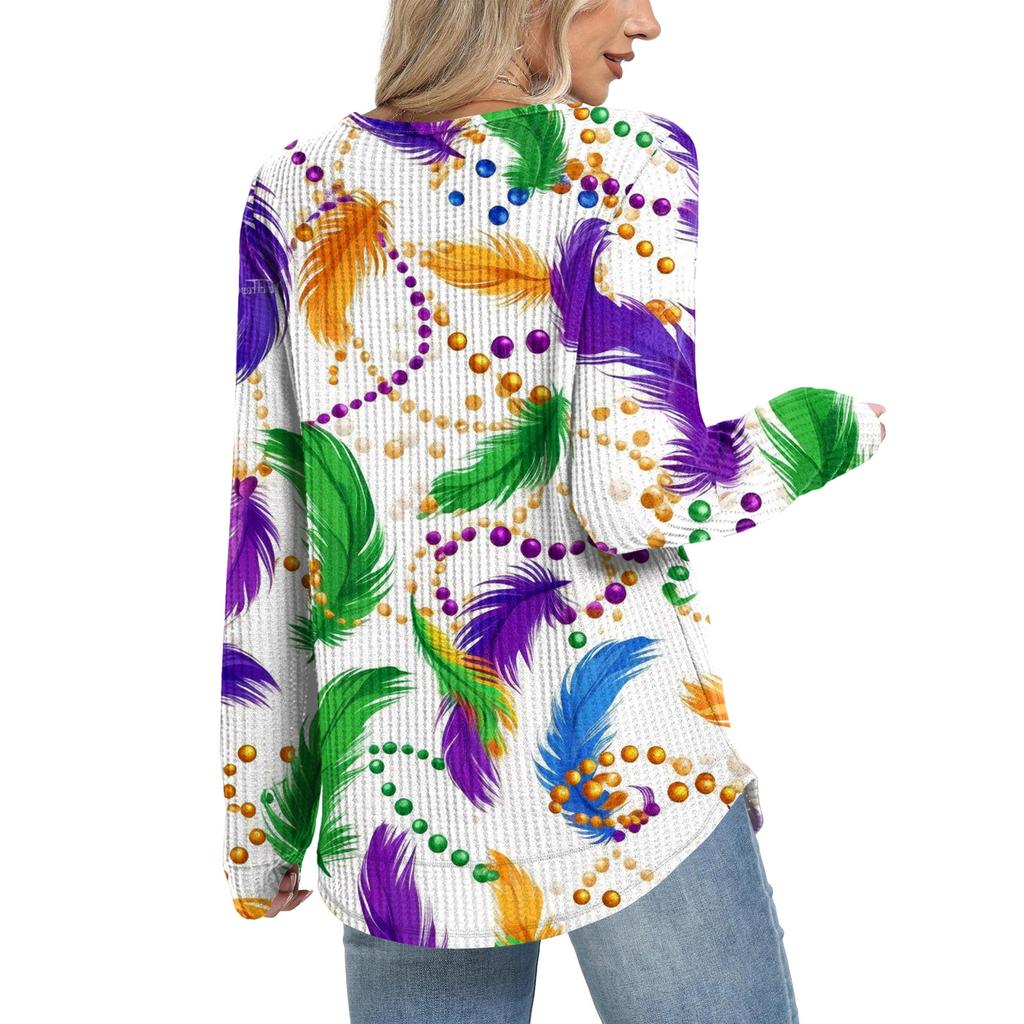 Women's Fashion Loose Long Sleeve Carnival Print Round Neck Casual Top