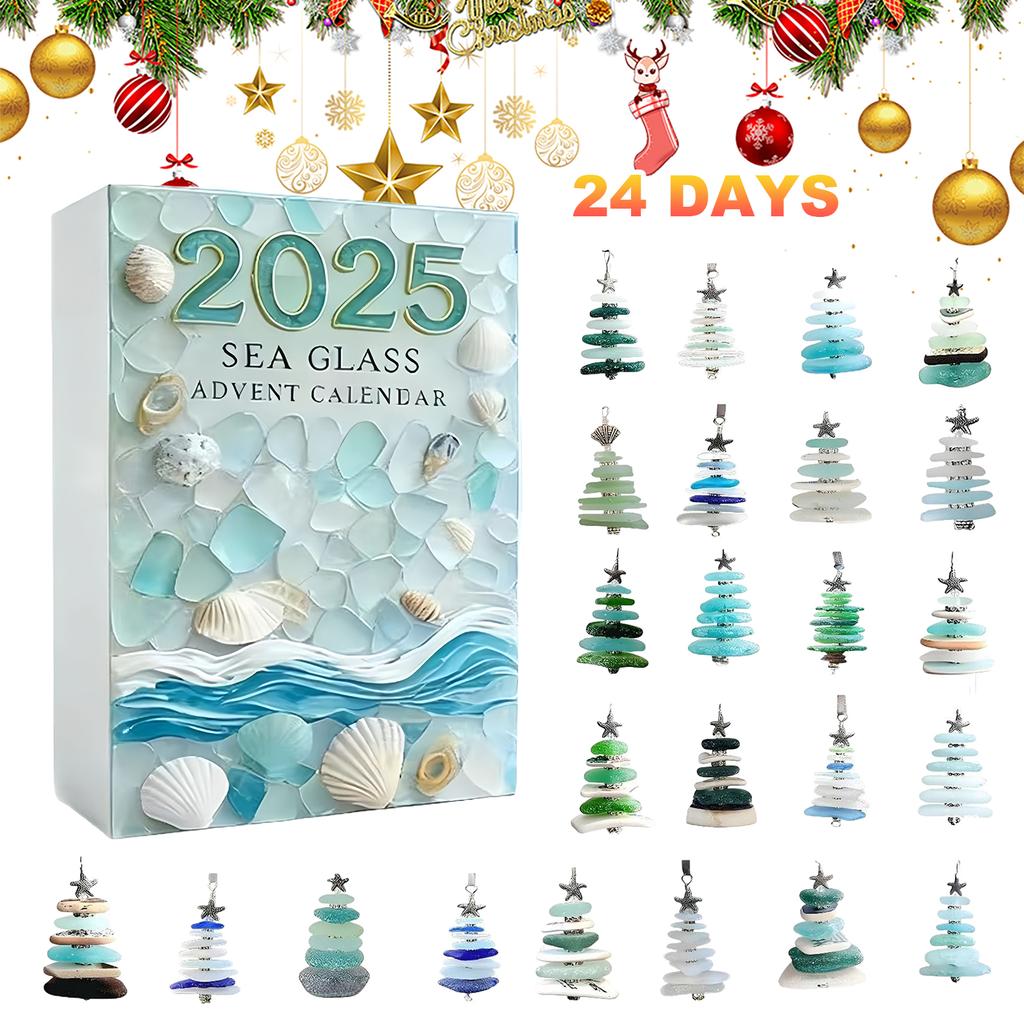 Sea Glass Christmas Tree Advent Calendar 2025 with 24 Mini Christmas Tree Ornaments Christmas Countdown Calendar for Tree Decor